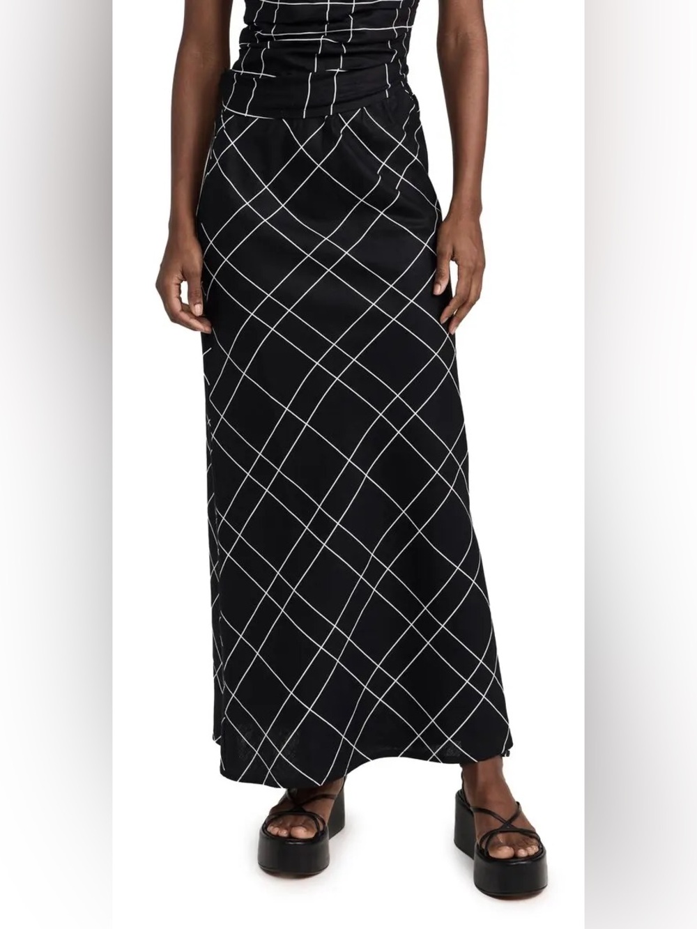 FAITHFULL THE BRAND Dalicenca Linen Black Check Maxi Skirt Size 8